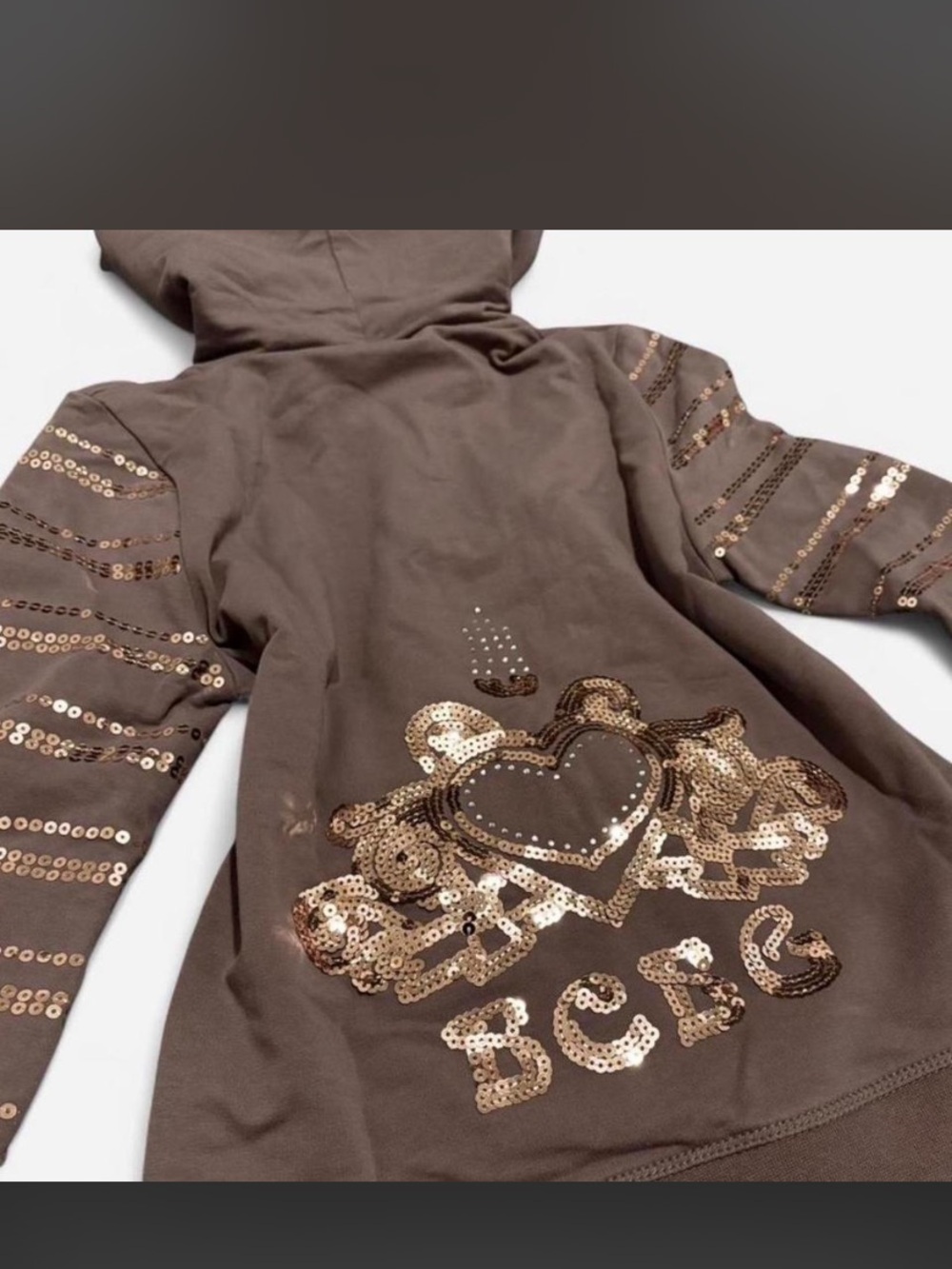 BCBG Brown Sequin-Embellished Zip Hoodie - Picture 3 of 5
